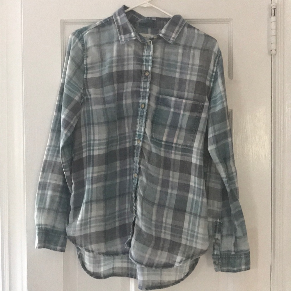 green plaid button down